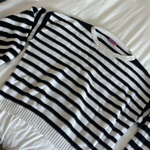 Edikted Black and White Striped Crew Neck Sweater
